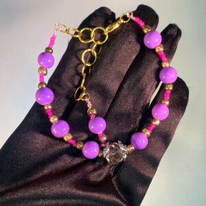 CANDY BOUQUET — Vibrant Pink Glass Beaded Designer Bracelet with Gold Accents